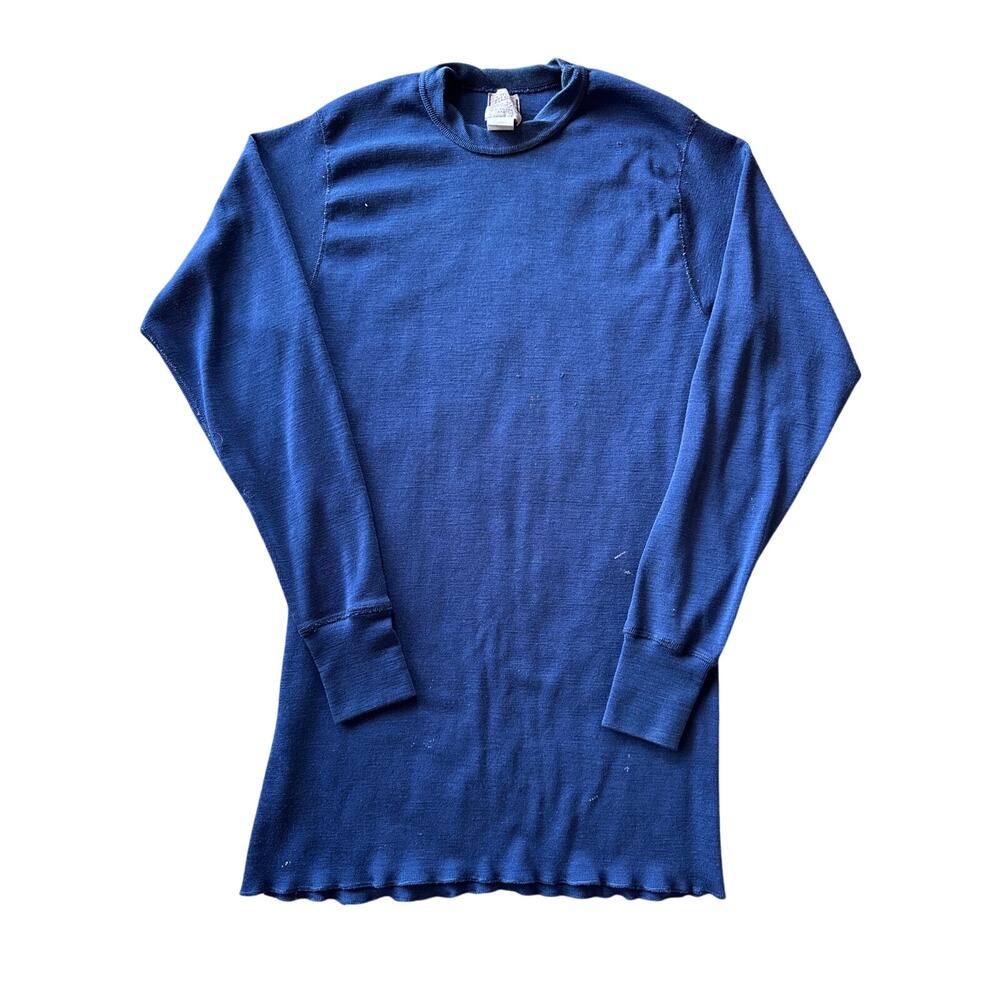 Vintage Genuine C,C, Filson Canada Made Medium 100% Wool Navy Blue Thermal Shirt